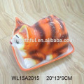 Hand painted ceramic butter dish with rabbit design for tableware